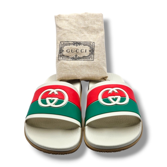 Gucci Men Red and Green Slide Sandals - Picture 1 of 7